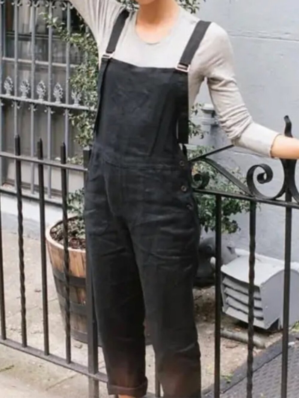 Lily Ashwell Jo Dungarees Black Linen Overalls Wide Leg Size Small
